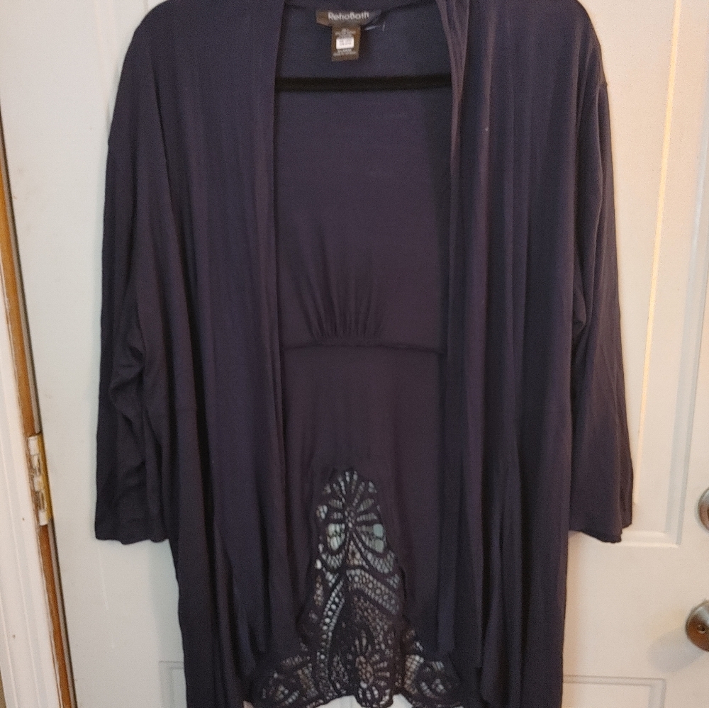 Rehoboth Open Front Cardigan XL Embroidered lace inserts back & Sleeves Boho